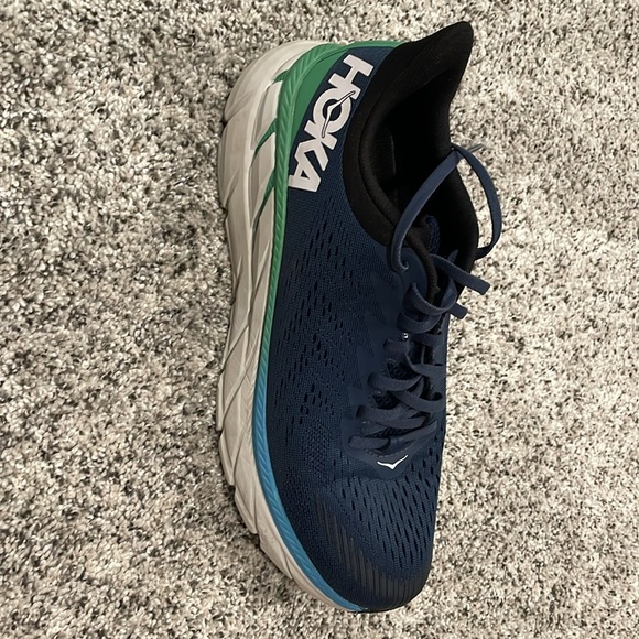 Hoka One One Clifton 7 Blue/Green size 10.5 men’s Like New - Picture 4 of 6